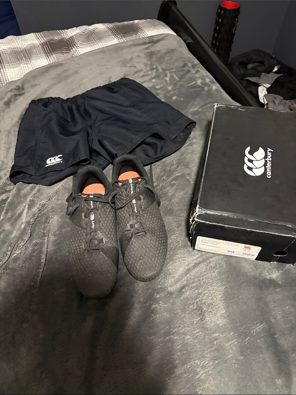 Canterbury Black Rugby Shorts and Black Phoenix 3.0 (metal) Cleats Bundle